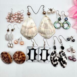 Vintage To Now Shell Pearl MOP Mother Of Pearl Abalone 12 Pair Earring Lot